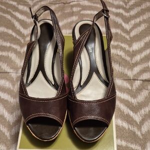 Naturalizer Brown Peep-Toe Slingback Mules